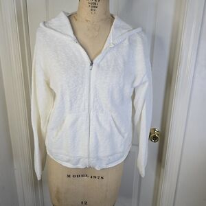 Ivory Cotton Woven Nubby Women's Hoodie‎ M